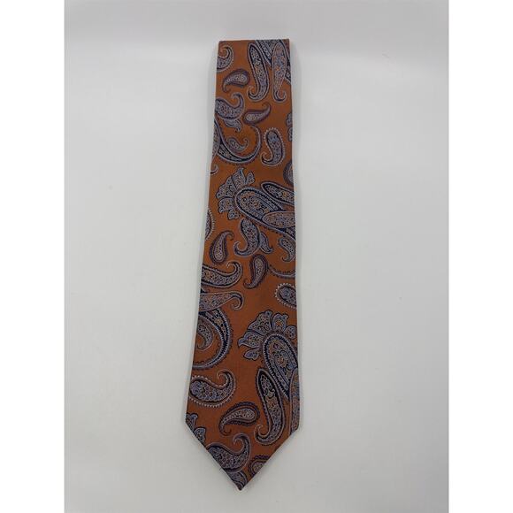 Jake Ross Orange and Blue Paisley Pattern Men's Neck Tie - Picture 1 of 15